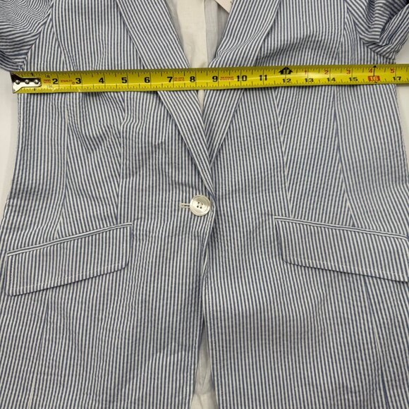 NWT Talbots Women’s 2 Blue White Seersucker Cotton Blazer Lined 1-Button Jacket - Picture 8 of 9